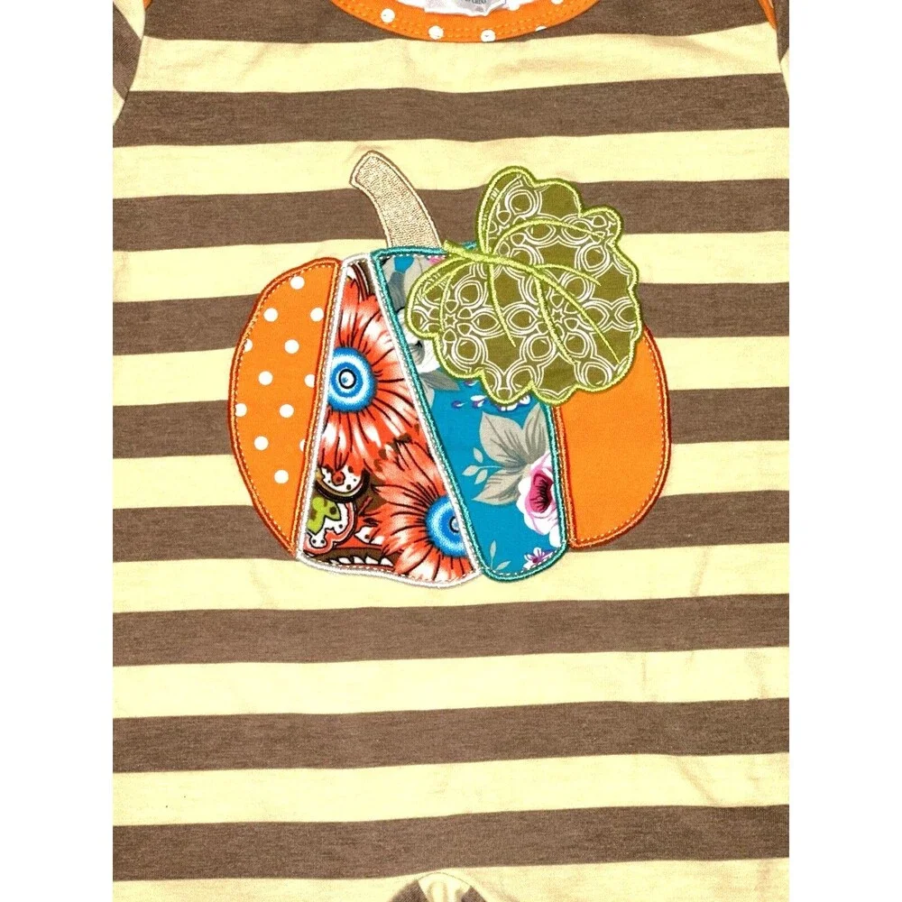 FALL Harvest Baby Girl Romper 6-12 Months One Piece Ruffles Pumpkin Jumpsuit